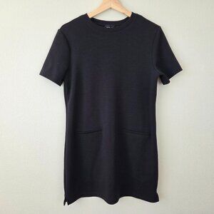 RD Style Mod Shift Mini Dress Size XS Black Short Sleeve Stretch Front Pockets
